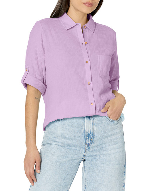 Foxcroft Women's Tamara 3/4 Sleeve ROLL TAB Gauze Shirt, Orchid Bouquet, 6