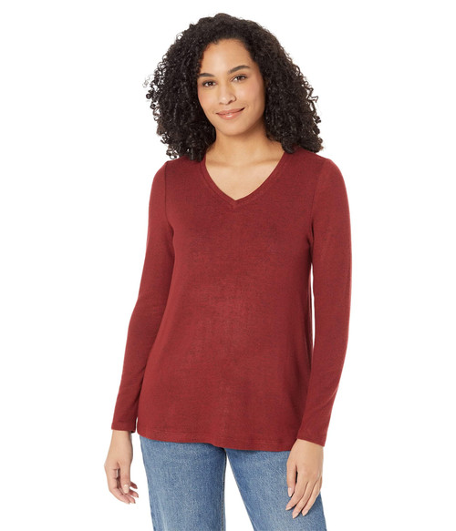 NIC+ZOE Women's Sweet Dreams LS V TEE, Bordeaux, LG