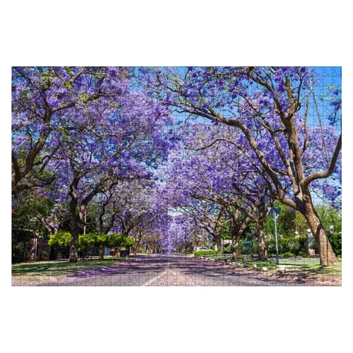 Wooden Puzzle 1000 Pieces Street in Pretoria with Jacaranda Trees Jigsaw Puzzles for Children or Adults Educational Toys Decompression Game