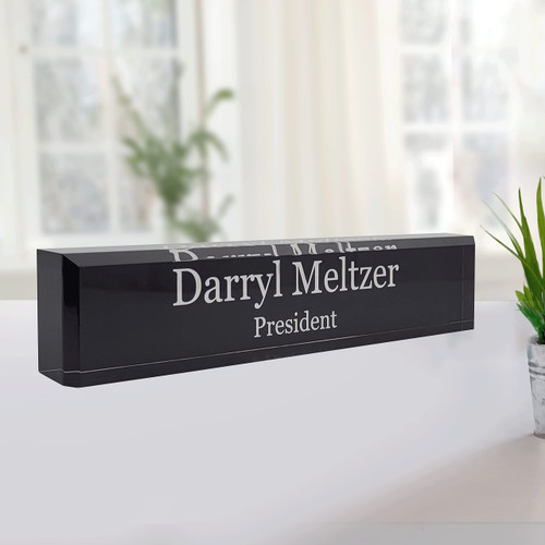 Engraving International - Acrylic Desk Name Plate Personalized | Custom Name Plate for Desk Personalized Gift for Office | Engraved Acrylic Name Plaque (2x10 inches, Black)