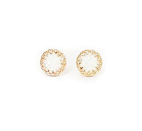 14k Gold Filled White Opal Earrings Studs Round 8mm Handmade Ear jewelry Bridesmaids Gift 14k Gold Filled White Opal Earrings Studs Round 8mm Handmade Ear jewelry Bridesmaids Gift