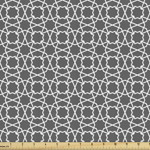 Lunarable Orient Fabric by The Yard, Geometric Pattern in Style Architecture Classic City Buildings, Decorative Fabric for Upholstery and Home Accents, 3 Yards, Grey Charcoal