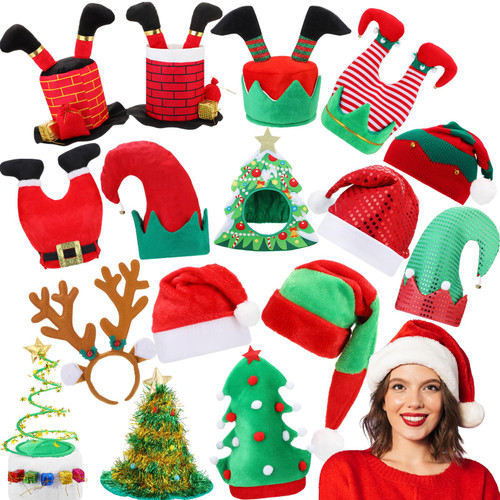 Zubebe 16 Pieces Christmas Hats Bulk, Funny Christmas Hats, Novelty Santa Hats Christmas Tree Hats Christmas Party Hats Christmas Theme Hats for Xmas Holiday Party Favors Adults Kids Christmas Gifts