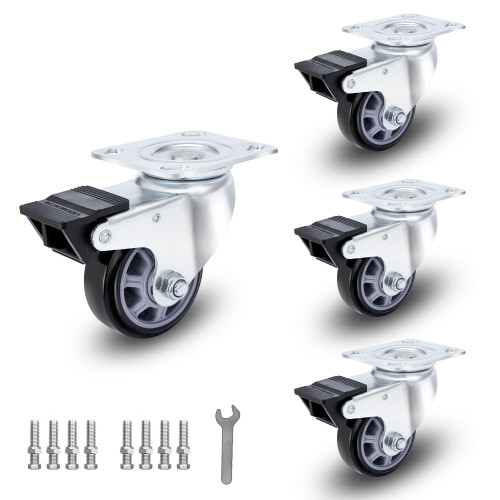 5" Casters Set of 4 Heavy Duty with Dual Brake, No Noise Locking Casters Polyurethane Wheels, Swivel Plate Castors Wheels Pack of 4 for Cart, Furniture, Workbench