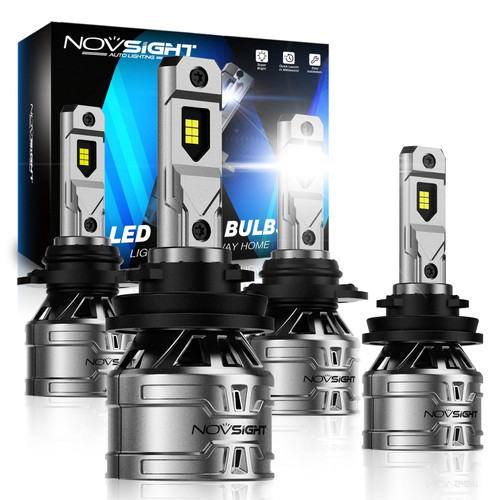 NOVSIGHT H11 9005 LED Bulbs Combo 2023 Upgraded, 26000LM 120W Super Bright LED Bulbs, 9005/HB3 H11/H9/H8 Halogen Replacement, Plug and Play with Fan, 6500K White, Pack of 4