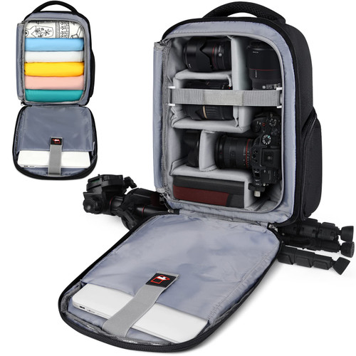 Lubardy Camera Bag Professional DSLR SLR Mirrorless Camera Backpack 15.6 Inch Waterproof Laptop Backpack Anti-Theft Camera Case with Rain Cover Large Capacity Photography Backpack for Men Women, Black