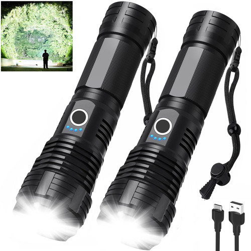 Brightest Led Flashlights High Lumens, 290000 Lumens Super Bright High Powered Rechargeable Flashlight with 5 Modes & Waterproof, Powerful Handheld Flash Light for Camping Emergencies(2 Pack Brightest Led Flashlights High Lumens, 290000 Lumens Super Bright High Powered Rechargeable Flashlight with 5 Modes & Waterproof, Powerful Handheld Flash Light for Camping Emergencies(2 Pack