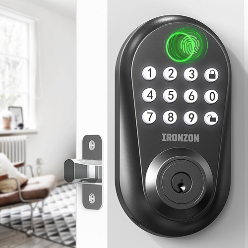 IRONZON Fingerprint Door Lock, Keyless Entry Door Lock with Keypad Deadbolt, Biometric Electronic Door Lock for Front Door, Auto-Lock Anti-Peeping Easy Installation of Deadbolt F150