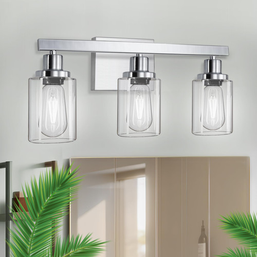DIKAIDA 3-Light Bathroom Light Fixtures, Nickel Bathroom Vanity Light with Clear Glass Shade, Modern Bathroom Wall Lights Over Mirror, Farmhouse Wall Sconces Lighting for Bedroom LivingRoom DIKAIDA 3-Light Bathroom Light Fixtures, Nickel Bathroom Vanity Light with Clear Glass Shade, Modern Bathroom Wall Lights Over Mirror, Farmhouse Wall Sconces Lighting for Bedroom LivingRoom