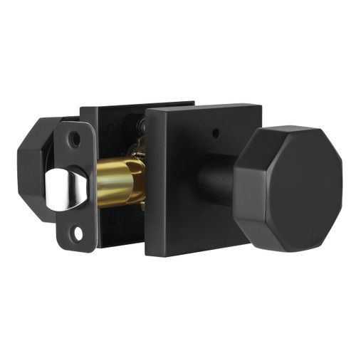 coolnews Matte Black Door Knobs Interior, Privacy Door Knob with Lock for Bedroom Bathroom, Modern Octagonal Door Handles