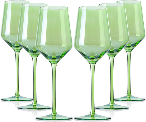 White Wine Glasses Set of 6- Modern Hand Blown Wine Glass-15 oz,Colored wine Glasses With Stem,Perfect for Red or White,Daily Use,Unique Wedding Anniversary or Birthday Gift