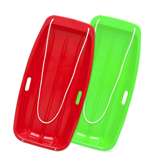 AQV Snow Sleds for Kids and Adult - 35 Inch Downhill Sprinter Heavy Duty Toboggan Sled with 2 Handles and Pull Ropes, Ultimate Snow Toys for Kids (Red & Green)