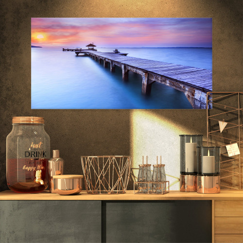 Design Art PT10620-32-16 Purple Long Wooden Sea Pier and Bridge Wall Art Canvas-32X16, 32x16 Design Art PT10620-32-16 Purple Long Wooden Sea Pier and Bridge Wall Art Canvas-32X16, 32x16