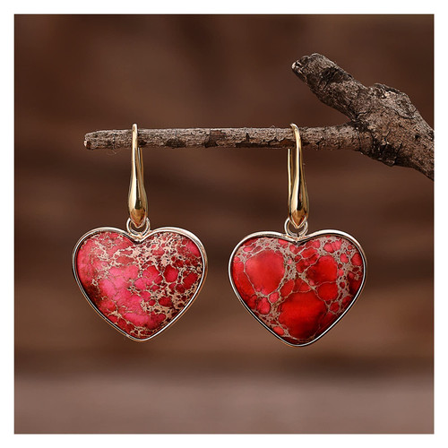 Women's Earrings 1 Pair Pink Red Natural Stones Drop Earrings for Women Heart Jaspers Dangle Earring Jewelry Earrings Stud Set (Size : Big Size)