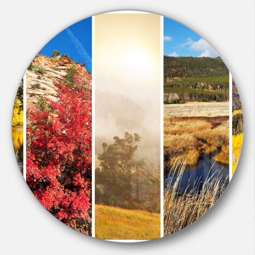 Designart MT12237-C23 Autumn in Sierra Nevade Collage Landscape Round Wall Art- Disc of 23,Yellow,23 X 23