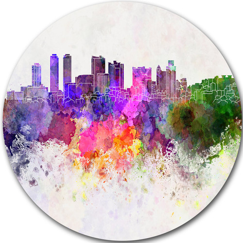 Designart Colombo Skyline Cityscape Circle Wall Art-Disc of 23 inch, 23'' H x 23'' W x 1'' D 1P, Purple/Yellow/Red/Pink Designart Colombo Skyline Cityscape Circle Wall Art-Disc of 23 inch, 23'' H x 23'' W x 1'' D 1P, Purple/Yellow/Red/Pink