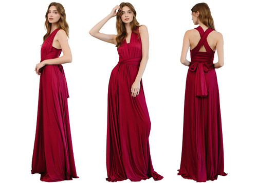 Queens Bridal Infinity Dress with Bandeau for Women Convertible Bridesmaid Evening Transformer Maxi Regular and Plus Size Dress (Burgundy, Plus Size)