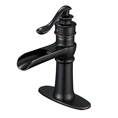 BWE Waterfall Oil Rubbed Bronze Bathroom Sink Faucet Lavatory Deck Mount Single Handle One Hole Commercial