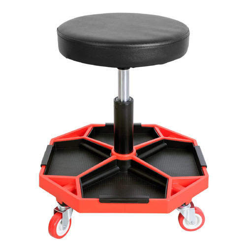 TCE ATRXF8308U Pneumatic Creeper Seat/Padded Adjustable Mechanic Stool with Removable Tool Tray Storage, 300 lb Capacity, Black/Red