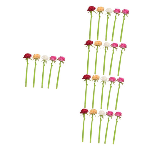 VILLCASE 25 Pcs Rose Ballpoint Pen Ball Point Pen Retractable Ballpoint Pens Stationery Ballpoint Pens Flower Writing Pen Cute Writing Pen Signature Pen Office Silica Gel Gift Neutral