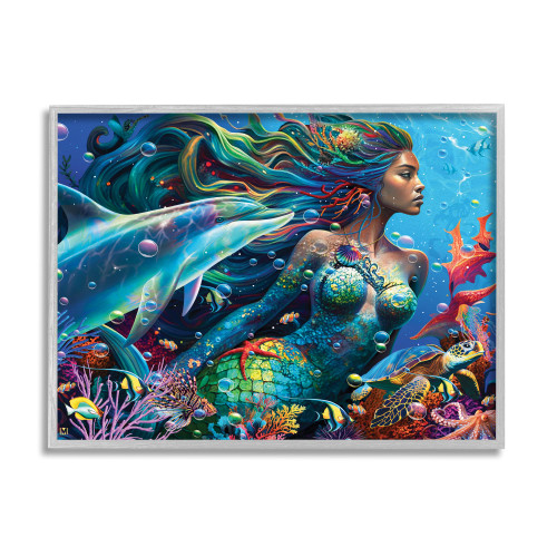 Stupell Industries Mermaid Underwater Sea Life Framed Giclee Art by Michael Ward
