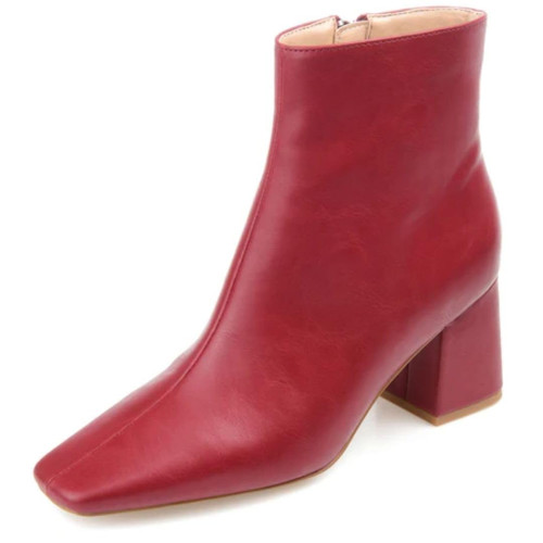 Journee Collection Womens Haylinn Bootie with Square Toe and Block Heel, Red, 6