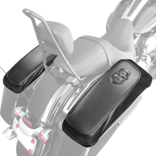 Quixofiber Motorcycle Saddlebag Lid Bra Covers PU Leather Saddlebag Speaker Lid Cover Waterproof Fit for Harley Touring Road King Street Glide Road Glide Electra Glide 2014-2022 (Black)