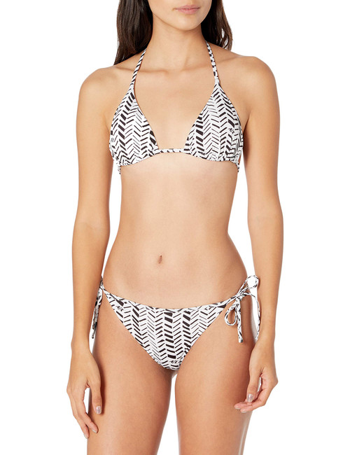 A|X Armani Exchange Women's Standard Tie Side Bottom Triangle Two-Piece Bikini Swimsuit, Bianco/Stampa Spiga-White/Herringbone Pure, M