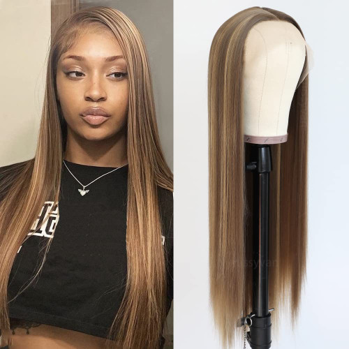 Missyvan Brown Hair Color Lace Front Wig Long Straight Hair Wigs Hightlight Blonde Heat Resistant Fiber Hair Synthetic Lace Front Wigs for Fashion Women Missyvan Brown Hair Color Lace Front Wig Long Straight Hair Wigs Hightlight Blonde Heat Resistant Fiber Hair Synthetic Lace Front Wigs for Fashion Women