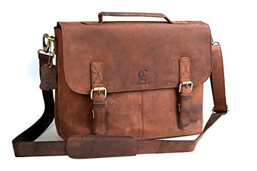 Cuero 14 " Brown Vintage Leather Messenger Satchel Laptop Leather Briefcase Bag for Men and Women Genuine Buffalo Leather Vintage Laptop Messenger Bag