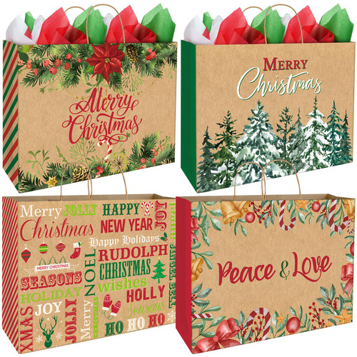 Zachely 24 Extra Large Christmas Gift Bags with 24 Tissue Paper, Bulk Jumbo Holiday Kraft Paper Bags for Gifts, 6 Styles Xmas Gift Bags for Wrapping Christmas Holiday Presents Party Favors, 6.3x15x20 Zachely 24 Extra Large Christmas Gift Bags with 24 Tissue Paper, Bulk Jumbo Holiday Kraft Paper Bags for Gifts, 6 Styles Xmas Gift Bags for Wrapping Christmas Holiday Presents Party Favors, 6.3x15x20