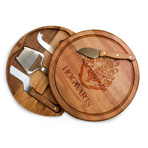 TOSCANA - a Picnic Time brand Circo Cheese Cutting Board & Tools Set, 10.2 x 10.2 x 1.6, Harry Potter Hogwarts - Acacia Wood