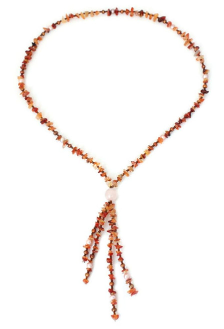 NOVICA Handmade Cultured Freshwater Pearl Carnelian Pendant Necklace Stainless Steel Rose Quartz Glass Bead Pink Red White Brown Beaded Y Thailand Birthstone 'Promise of'