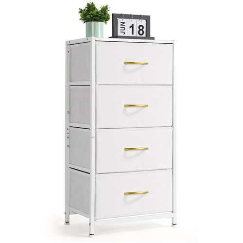 LIANTRAL Dresser for Bedroom with 4 Drawers, Fabric Dresser Small Dresser Chest of Drawers, Steel Frame & Wood Top, Storage Drawers Tower for Bedroom, Hallway, Entryway, Closets, White