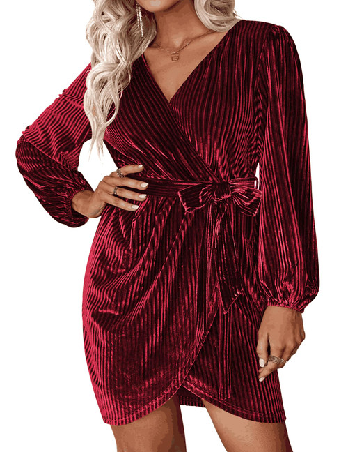 IN'VOLAND Womens Long Sleeve Wrap Semi Formal Velvet Mini Dress Sexy V Neck Cocktail Party Midi Dress Wine 16W IN'VOLAND Womens Long Sleeve Wrap Semi Formal Velvet Mini Dress Sexy V Neck Cocktail Party Midi Dress Wine 16W