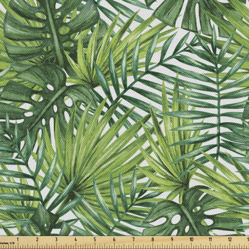 Ambesonne Leaf Fabric by The Yard, Tropical Exotic Banana Forest Palm Tree Leaves Watercolor Design Image, Decorative Fabric for Upholstery and Home Accents, 3 Yards, Forest Green