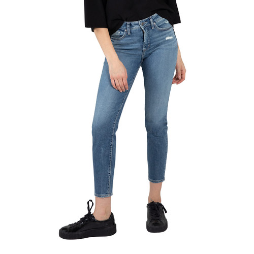Silver Jeans Co. Women's Avery High Rise Curvy Fit Skinny Jeans, Medium Eco Wash, 27W x 29L