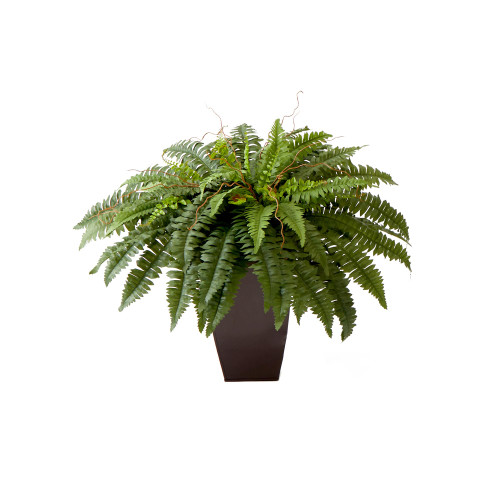 Nearly Natural 23in. Artificial Boston Fern Plant with Tapered Bronze Square Metal Planter DIY KIT
