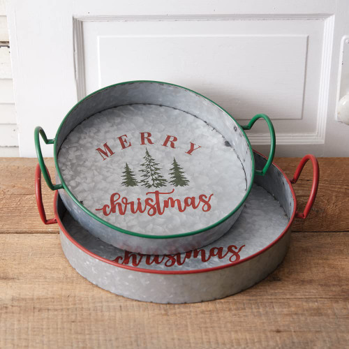 Colonial Tin Works Galvanized Merry Christmas Trays