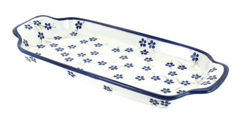 Blue Rose Polish Pottery Willow Bread Tray with Handles