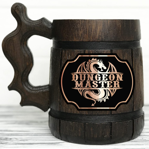 Dungeon Master Mug for Dungeons and Dragons Party DnD, DM Wooden Beer Mug 17oz Personalized D&D Gift Beer Stein Birthday Gifts For Him Beer Tankard Gift for Husband Christmas Gift For dnd Lovers K677
