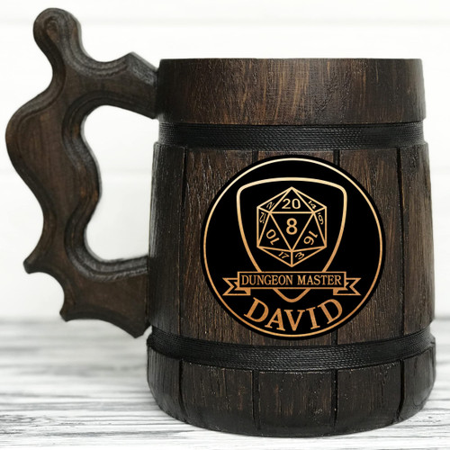 Dungeon Master Personalized Mug. D&D Gift. Dungeon Master Beer Mug. Dungeon and Dragons Mug. Gifts For Him Beer Stein. Wooden Beer Mug. Personalized Gamer Gift Beer Tankard Gift for Husband 17oz /K142