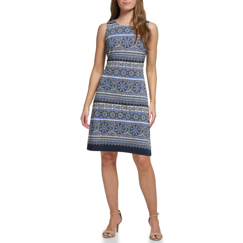 Tommy Hilfiger Women's Jersey Sheath Dress, Sky Captain Multi, 12