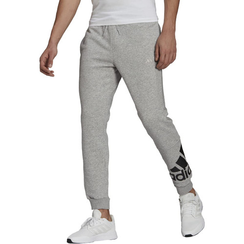 adidas Men's Essentials Fleece Tapered Cuff Logo Pants, Medium Grey Heather/Black, Large
