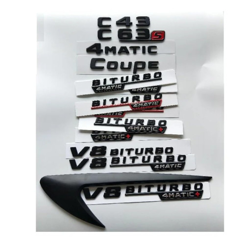 Flat Matt Black Letters C43 C63 V8 BITURBO 4MATIC+ Fender Trunk Tailgate Emblems Badges for Mercedes Benz AMG W204 W205 Coupe (A Pair V8 BITURBO,Matt Black)