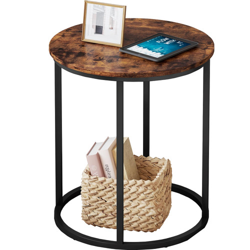 Yusong Round End Table, 20" Accent Small Side Table Nightstand Modern Bedside Table for Living Room Bedroom Office Small Spaces, Rustic Brown