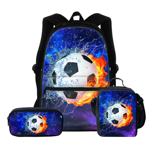 WELLFLYHOM Football Backpack Kids Bookbags for Boys Ages 5 To 8 with Lunch Box Pencil Case Elementary Primary School Bookbag Soccer Galaxy Schoolbags Bagpack for Students Travel Laptop Bag Rucksack
