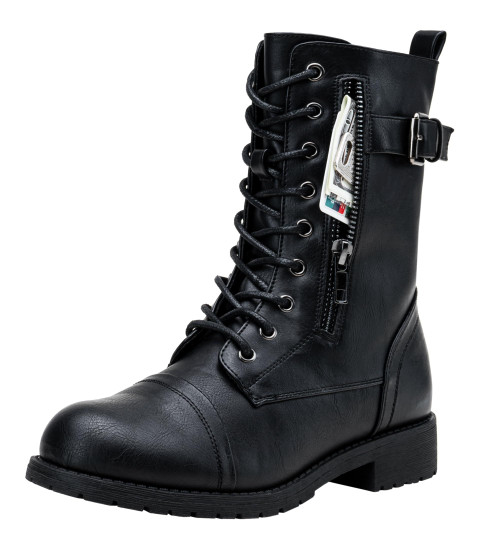 Vepose Women's 928 Military Combat Boots, Mid Calf Boots, Black, Size 6 US -with Card Knife Wallet Pocket(CJY928 black 06)