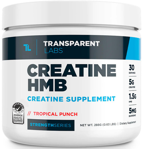 Transparent Labs Creatine HMB - Creatine Monohydrate Powder with HMB for Muscle Growth, Increased Strength, Enhanced Energy Output, and Improved Athletic Performance - 30 Servings, Tropical Punch