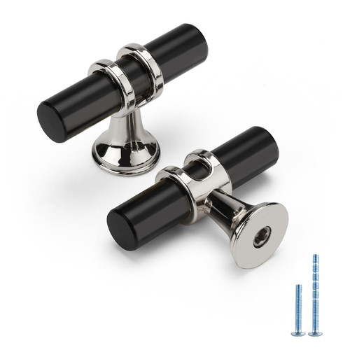 Rergy 25 Pack Matte Black Cabinet Knobs Drawer Knobs, Single Hole Cabinet Knobs Black and Brushed Nickel Kitchen Hardware Door Knobs Metal Cupboard Knobs for Dresser Drawers